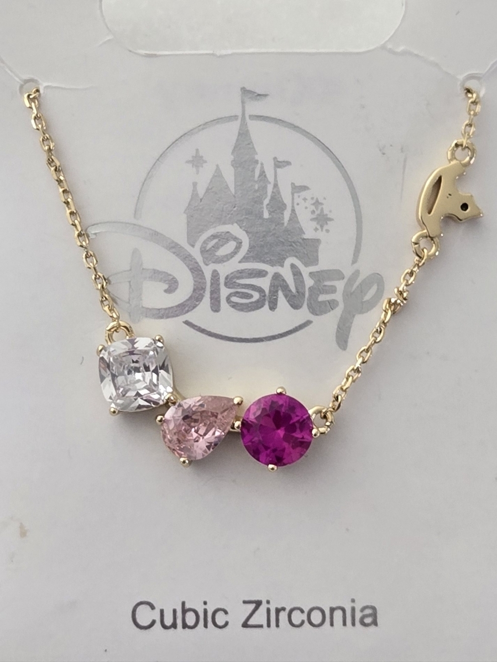 Sleeping Beauty Aurora Necklace with in clear, light pink, and bright fuchsia.